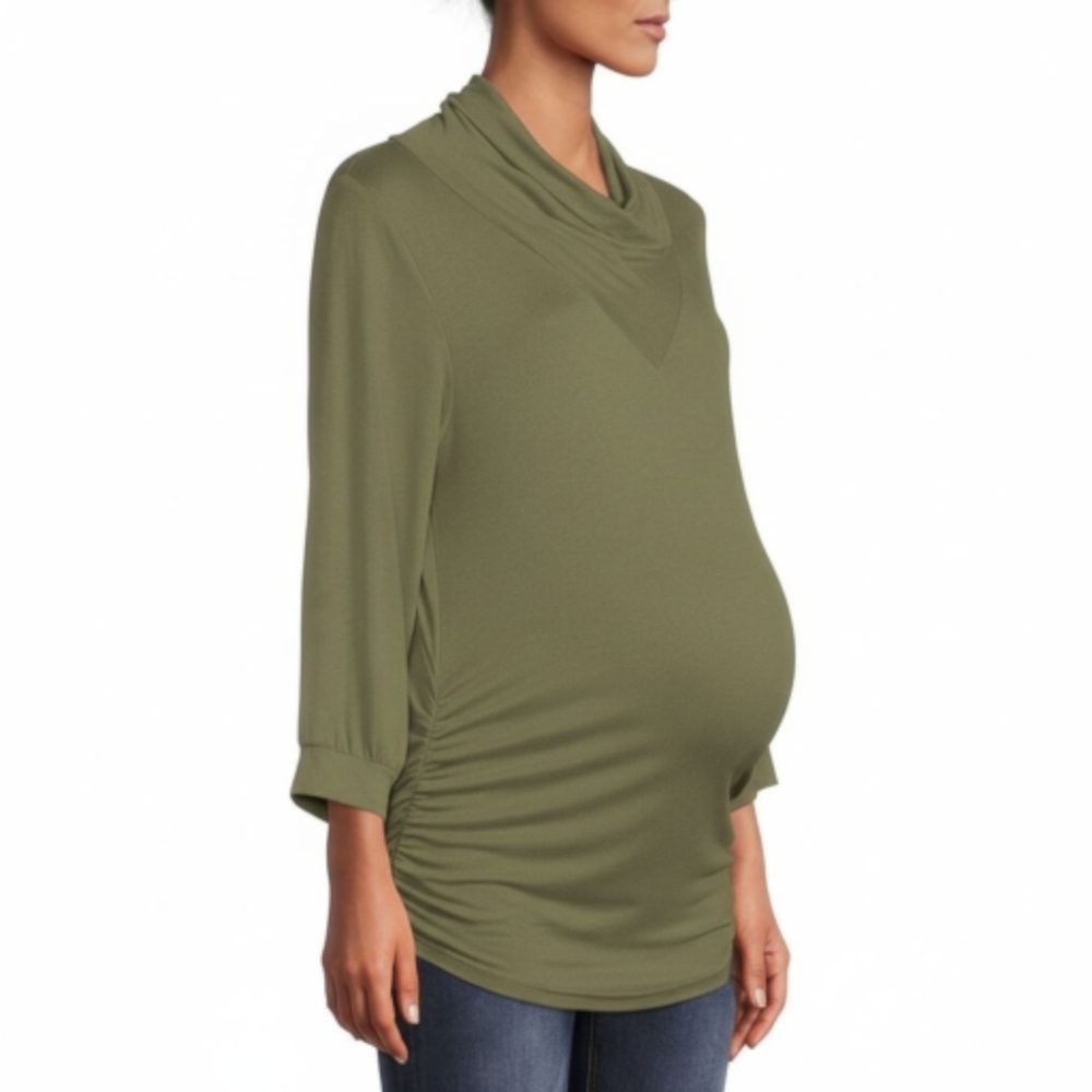 Oh Mamma! Scarlet Loose Cowl Neck 3/4 Sleeve Ruched Cozy Top NWT!
